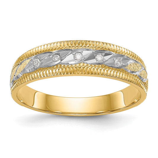 14K Yellow Gold And Rhodium Aa Quality 1/20 Carat Diamond Trio Mens Complete Wedding Band