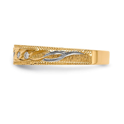 14K Yellow Gold And Rhodium Aa Quality 1/20 Carat Diamond Trio Ladies Complete Wedding Band