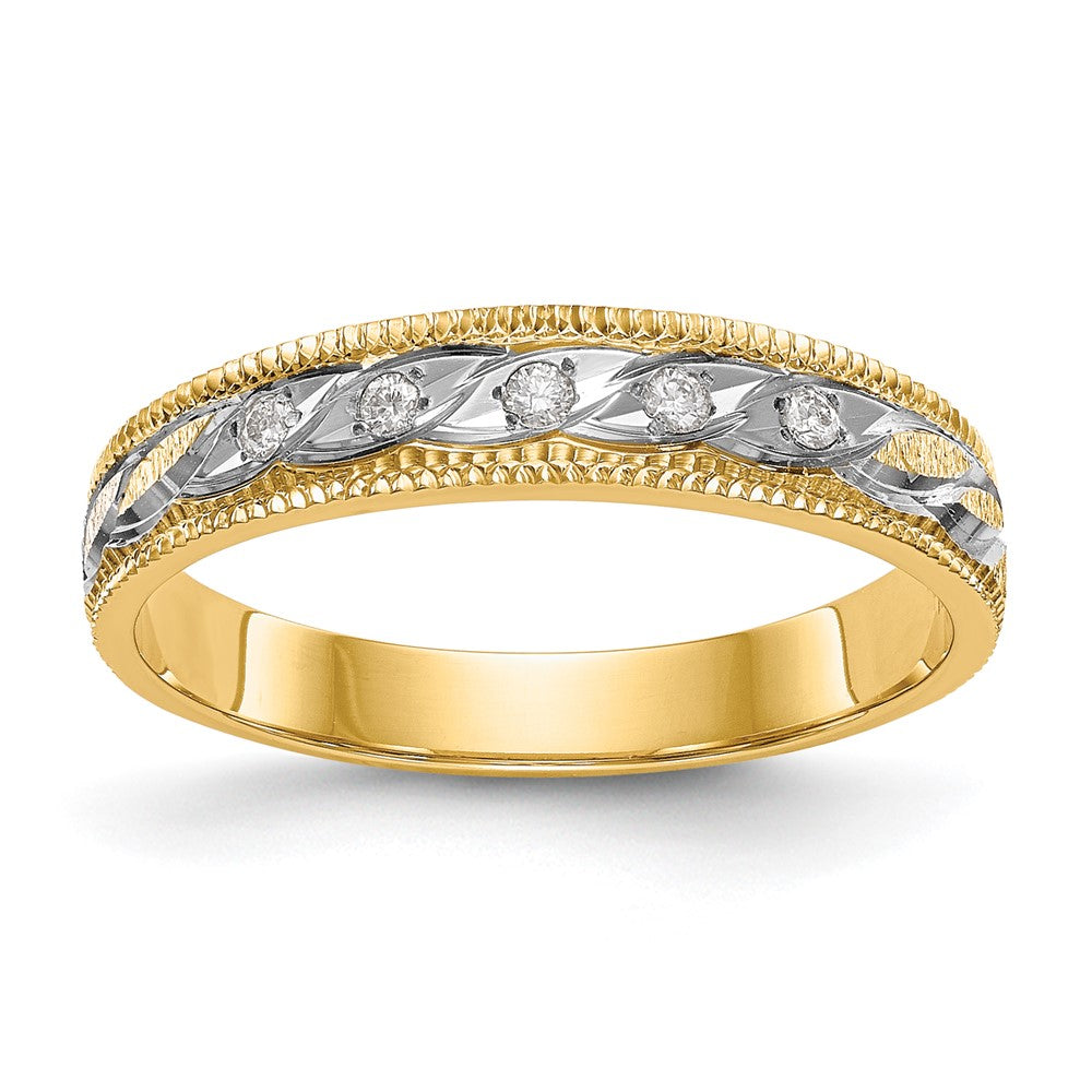 14K Yellow Gold And Rhodium Aa Quality 1/20 Carat Diamond Trio Ladies Complete Wedding Band