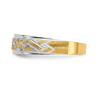 14K Yellow Gold And Rhodium Aa Quality .03 Carat Diamond Trio Mens Complete Wedding Band