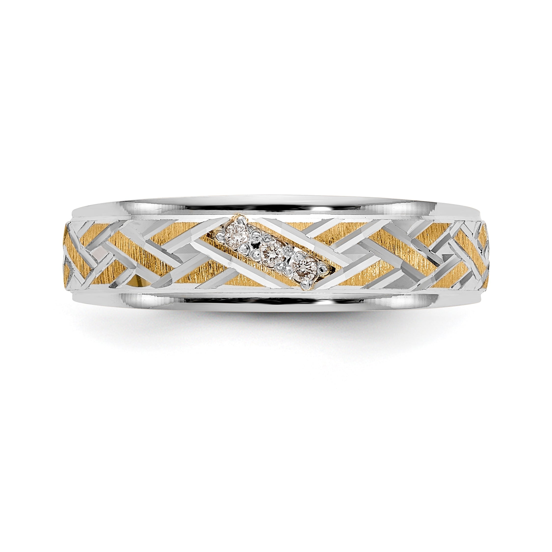 14K Yellow Gold And Rhodium Aa Quality .03 Carat Diamond Trio Mens Complete Wedding Band