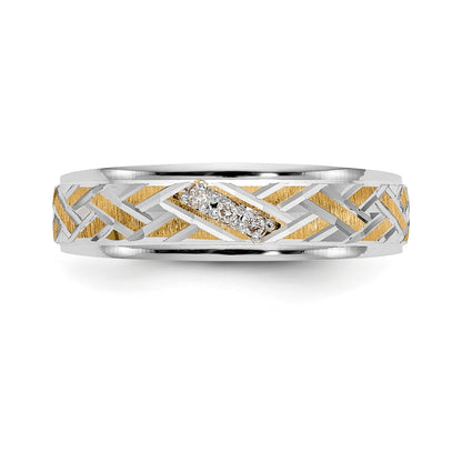 14K Yellow Gold And Rhodium Aa Quality .03 Carat Diamond Trio Mens Complete Wedding Band