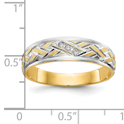 14K Yellow Gold And Rhodium Aa Quality .03 Carat Diamond Trio Mens Complete Wedding Band