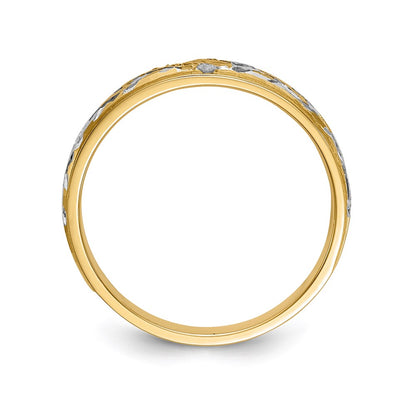 14K Yellow Gold And Rhodium Aa Quality .02 Carat Diamond Trio Ladies Complete Wedding Band
