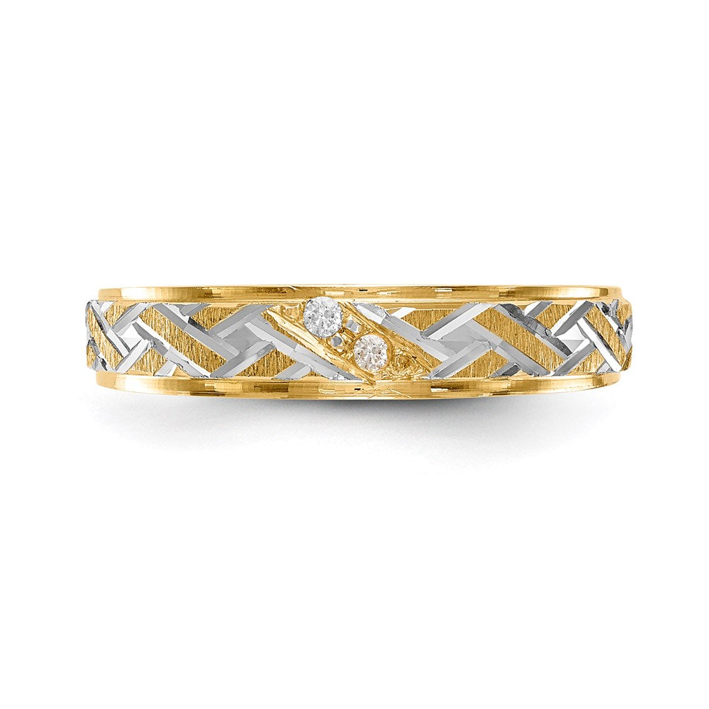 14K Yellow Gold And Rhodium Aa Quality .02 Carat Diamond Trio Ladies Complete Wedding Band