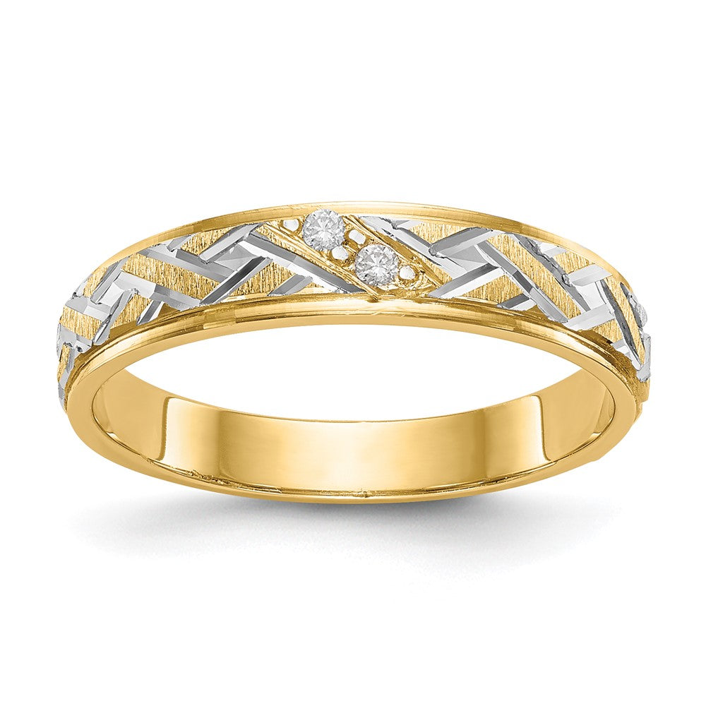 14K Yellow Gold And Rhodium Aa Quality .02 Carat Diamond Trio Ladies Complete Wedding Band