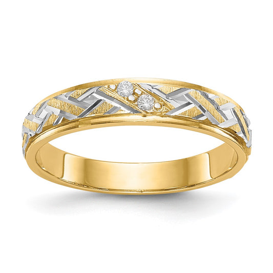 14K Yellow Gold And Rhodium Aa Quality .02 Carat Diamond Trio Ladies Complete Wedding Band