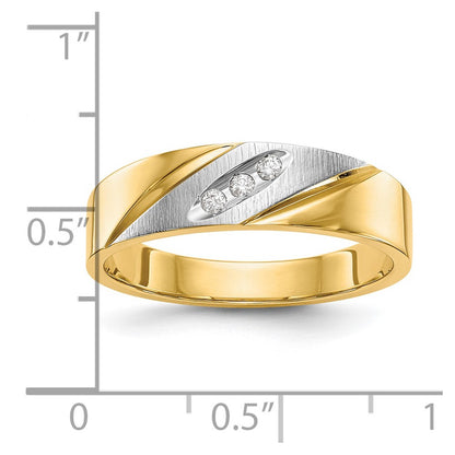 14K Yellow & Rhodium And Aa Quality 1/20 Carat Diamond Trio Mens Complete Wedding Band
