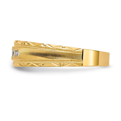14K Yellow Gold Aa Quality 1/20 Carat Diamond Trio Mens Complete Wedding Band