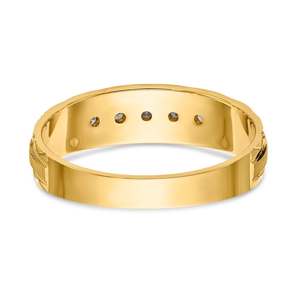 14K Yellow Gold Aa Quality 1/20 Carat Diamond Trio Mens Complete Wedding Band