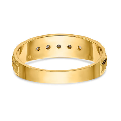 14K Yellow Gold Aa Quality 1/20 Carat Diamond Trio Mens Complete Wedding Band