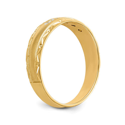 14K Yellow Gold Aa Quality 1/20 Carat Diamond Trio Mens Complete Wedding Band
