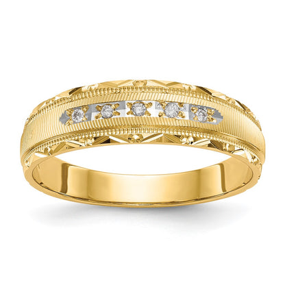 14K Yellow Gold Aa Quality 1/20 Carat Diamond Trio Mens Complete Wedding Band