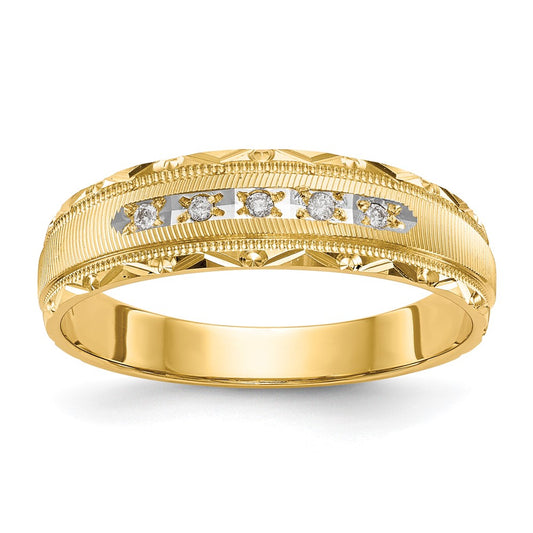 14K Yellow Gold Aa Quality 1/20 Carat Diamond Trio Mens Complete Wedding Band