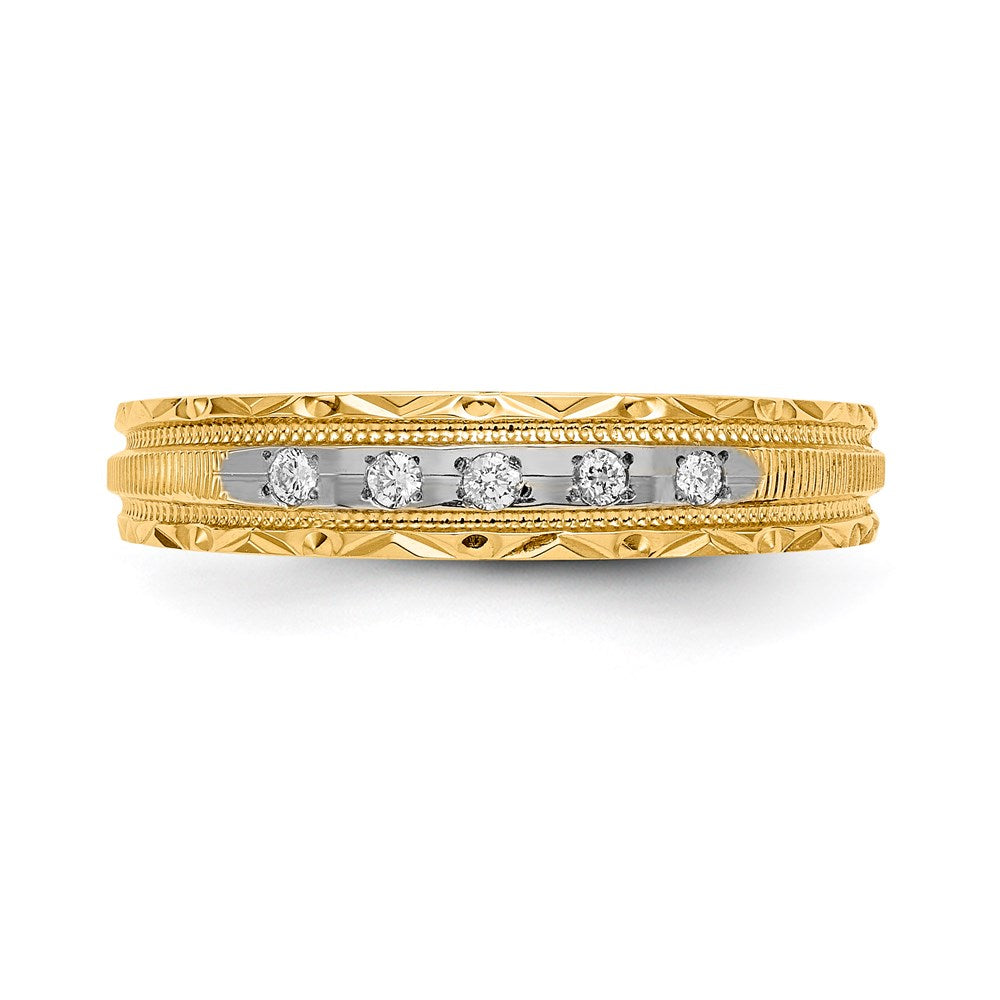 14K Yellow Gold Aa Quality 1/20 Carat Diamond Trio Ladies Complete Wedding Band