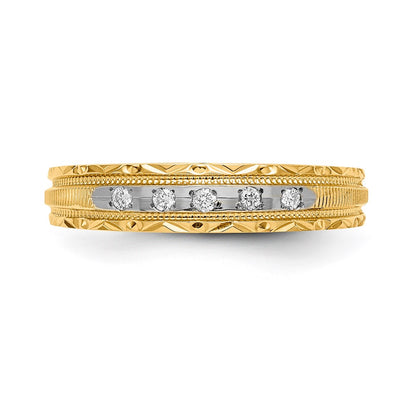 14K Yellow Gold Aa Quality 1/20 Carat Diamond Trio Ladies Complete Wedding Band
