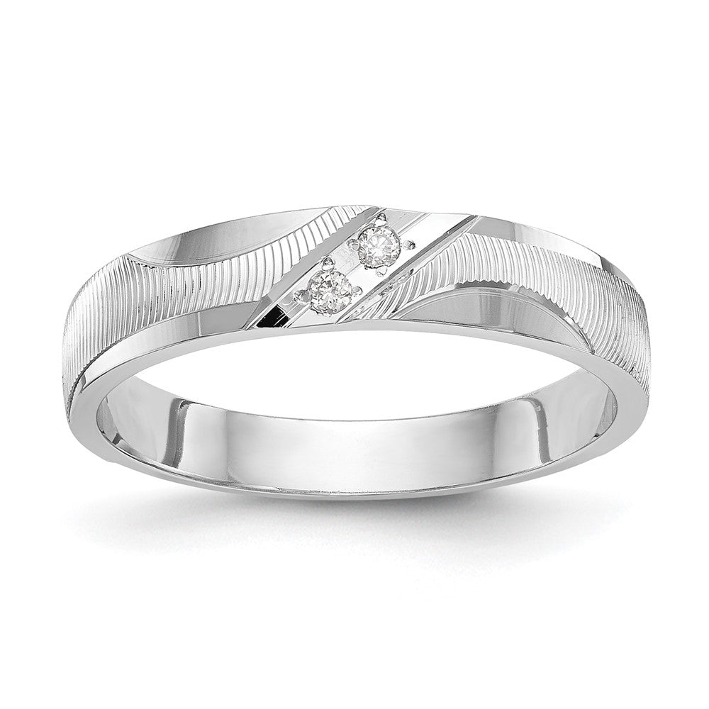 14K White Gold Aa Quality .02 Carat Diamond Trio Ladies Complete Wedding Band