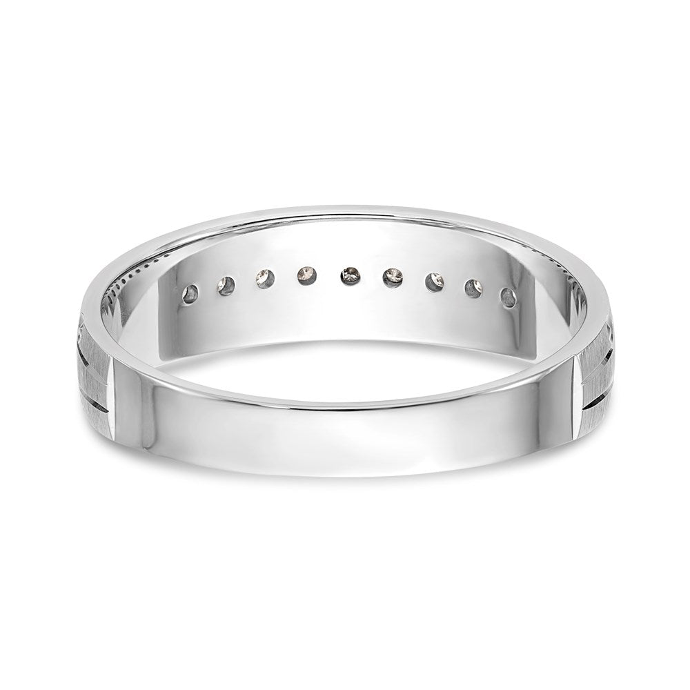 14K White Gold Aa Quality 1/10 Carat Diamond Trio Mens Complete Wedding Band