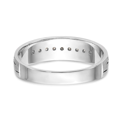 14K White Gold Aa Quality 1/10 Carat Diamond Trio Mens Complete Wedding Band
