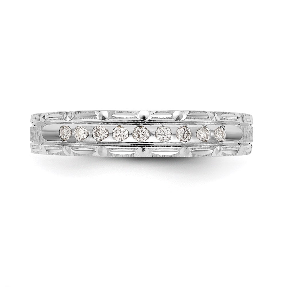 14K White Gold Aa Quality 1/10 Carat Diamond Trio Ladies Complete Wedding Band