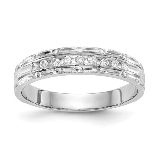 14K White Gold Aa Quality 1/10 Carat Diamond Trio Ladies Complete Wedding Band