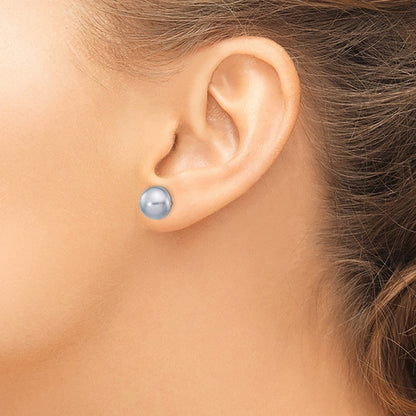 14K Yellow Gold 9-10mm Grey Button Freshwater Cultured Pearl Stud Post Earrings