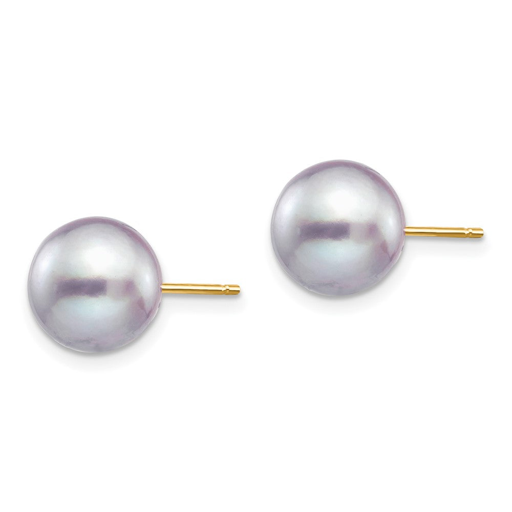 14K Yellow Gold 9 10mm Grey Round Freshwater Cultured Pearl Stud Post Earrings