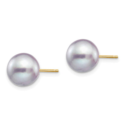 14K Yellow Gold 9 10mm Grey Round Freshwater Cultured Pearl Stud Post Earrings