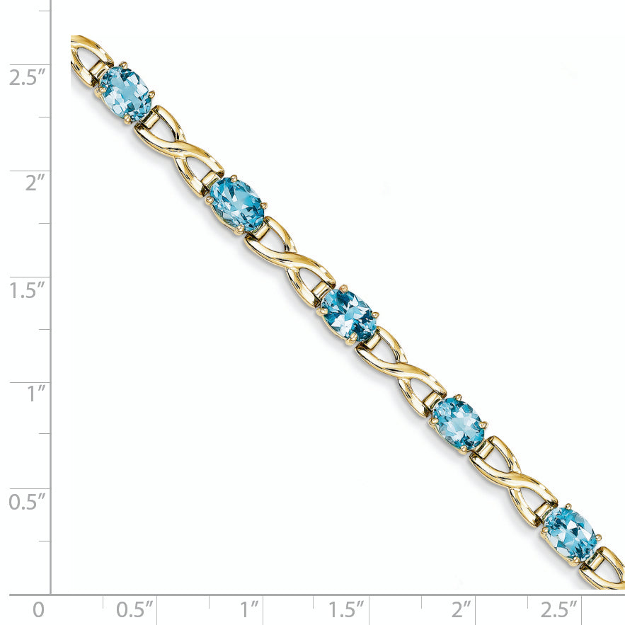 14K Yellow Gold 7X5mm Oval Blue Topaz Bracelet