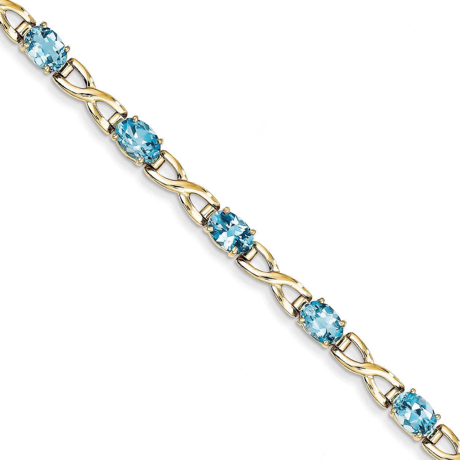 14K Yellow Gold 7X5mm Oval Blue Topaz Bracelet