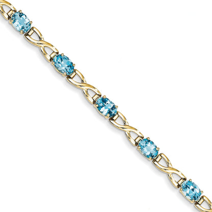 14K Yellow Gold 7X5mm Oval Blue Topaz Bracelet