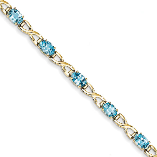 14K Yellow Gold 7X5mm Oval Blue Topaz Bracelet
