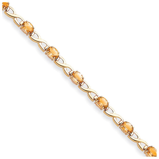 14K Yellow Gold 7X5mm Oval Citrine Bracelet