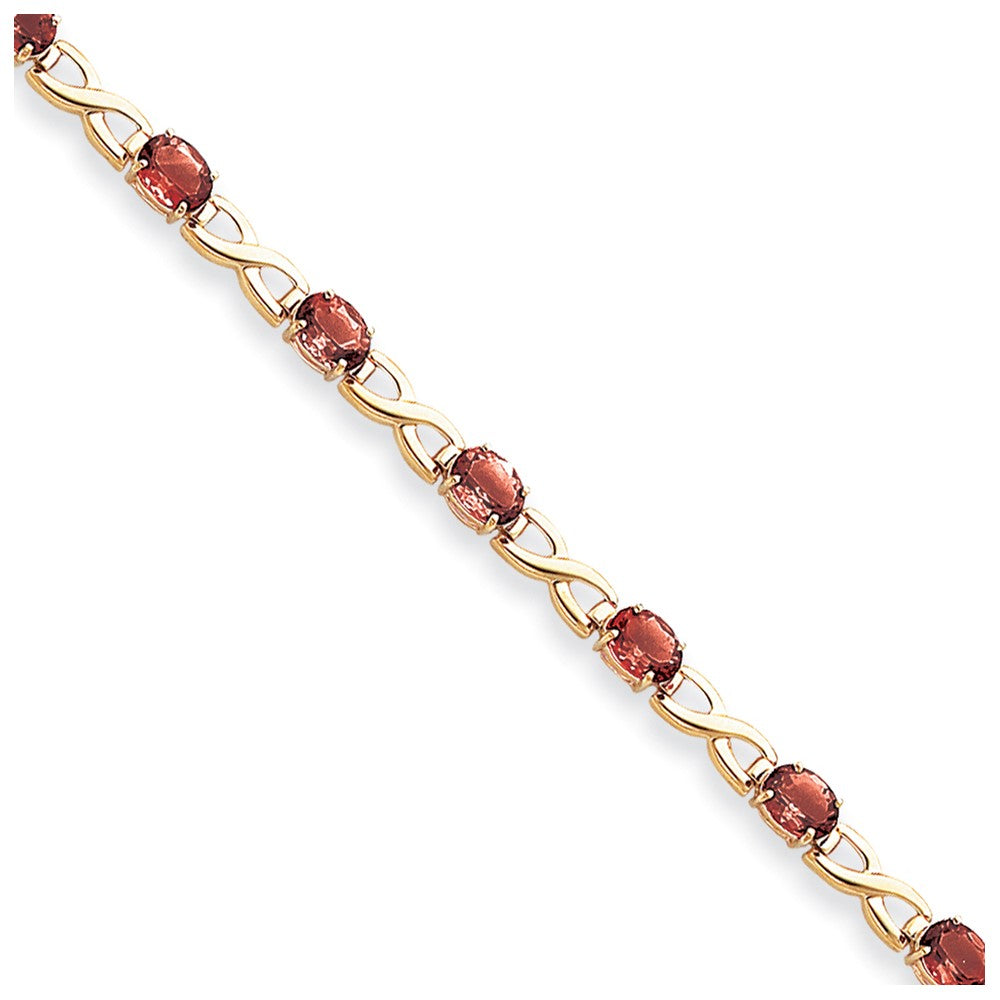 14K Yellow Gold 7X5mm Oval Rhodolite Garnet Bracelet