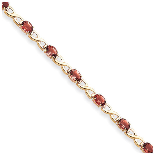 14K Yellow Gold 7X5mm Oval Rhodolite Garnet Bracelet