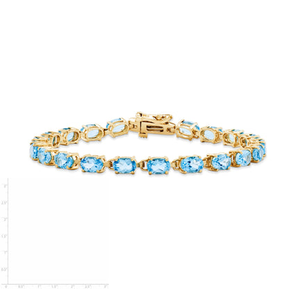 14K Yellow Gold 6X4mm Oval Blue Topaz Bracelet