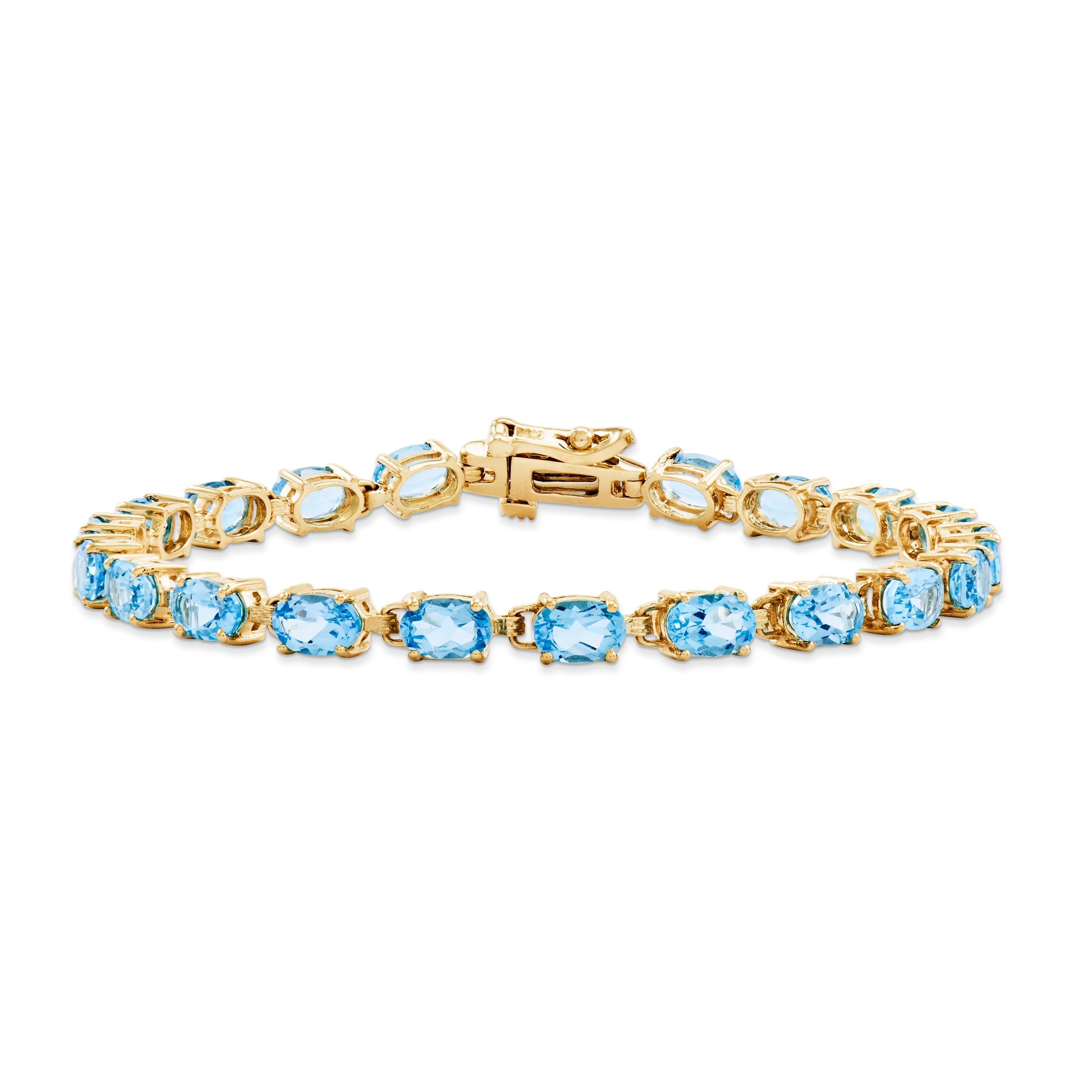 14K Yellow Gold 6X4mm Oval Blue Topaz Bracelet