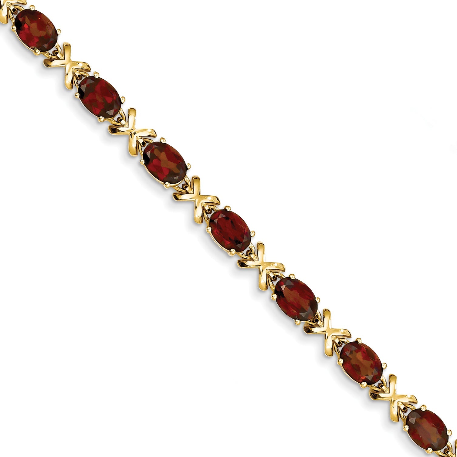 14K Yellow Gold 7X5mm Oval Garnet Bracelet