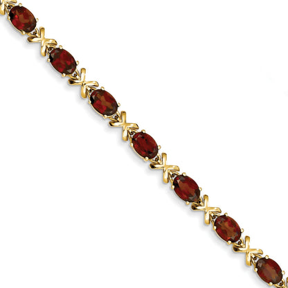 14K Yellow Gold 7X5mm Oval Garnet Bracelet