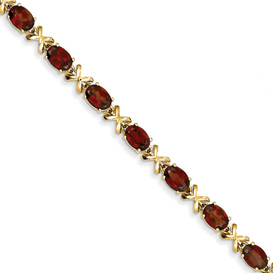 14K Yellow Gold 7X5mm Oval Garnet Bracelet