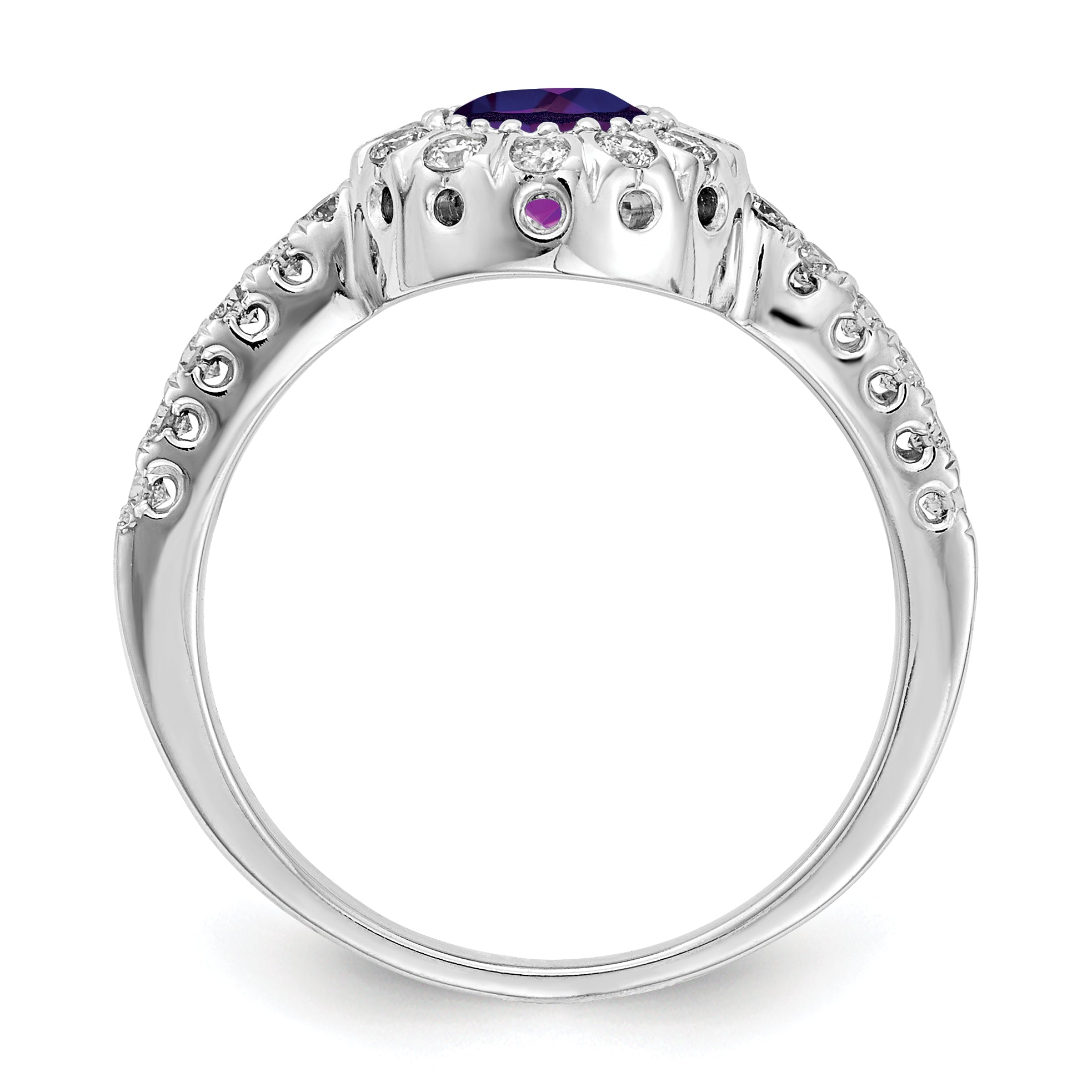 14K White Gold 5mm Amethyst Aa Diamond Ring