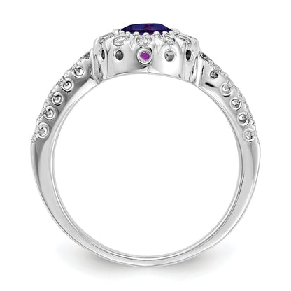 14K White Gold 5mm Amethyst Aa Diamond Ring