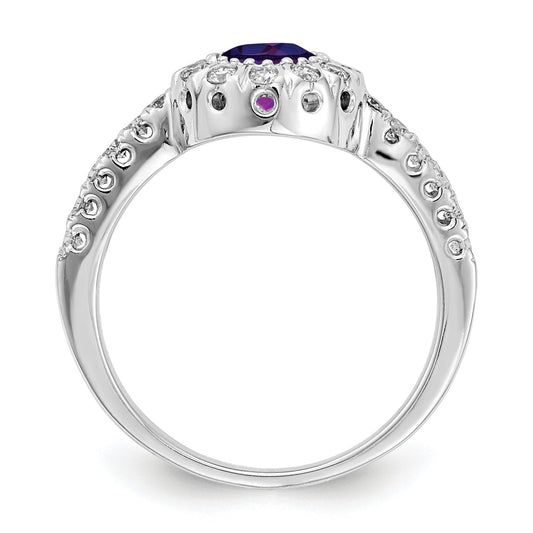 14K White Gold 5mm Amethyst Aa Diamond Ring