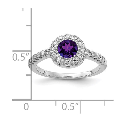 14K White Gold 5mm Amethyst Aaa Diamond Ring