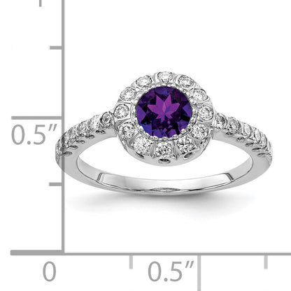 14K White Gold 5mm Amethyst Aa Diamond Ring