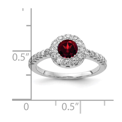 14k White Gold 5mm Garnet AA Real Diamond ring