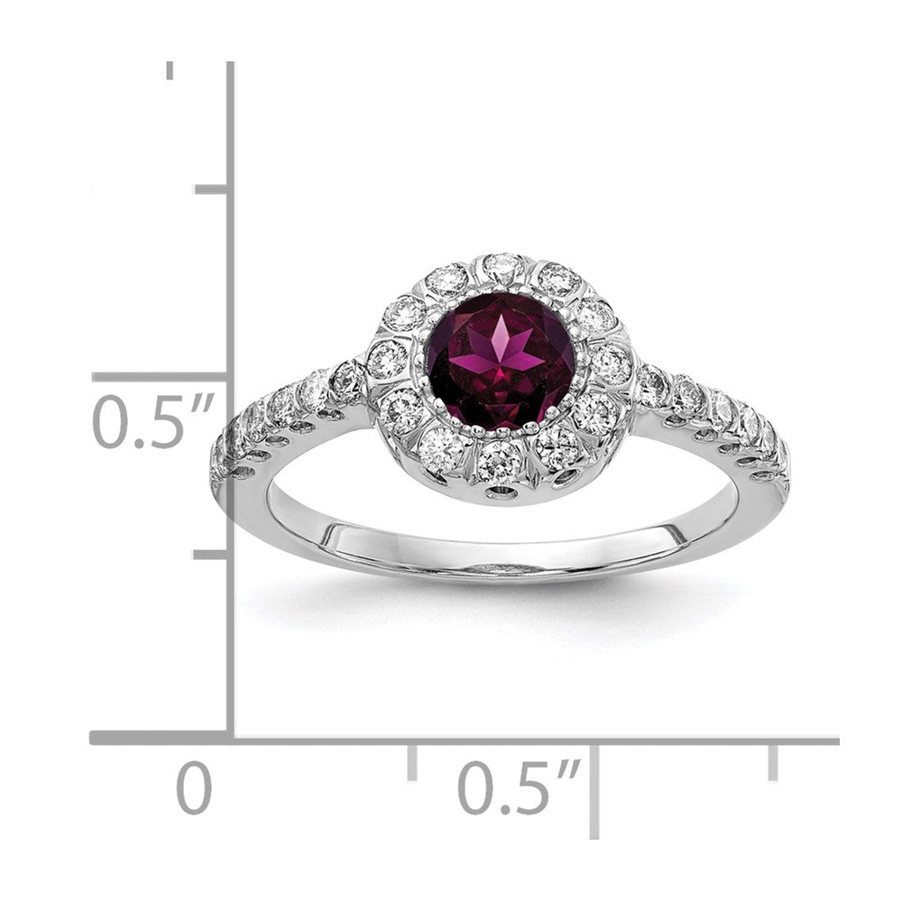 Solid 14k White Gold 5mm Rhodolite Simulated Garnet AA CZ Ring