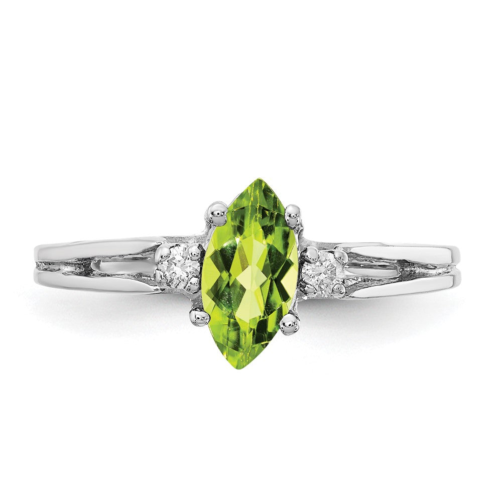 14K White Gold 8X4mm Marquise Peridot Vs Diamond Ring