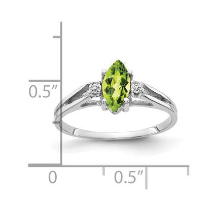14K White Gold 8X4mm Marquise Peridot Aa Diamond Ring