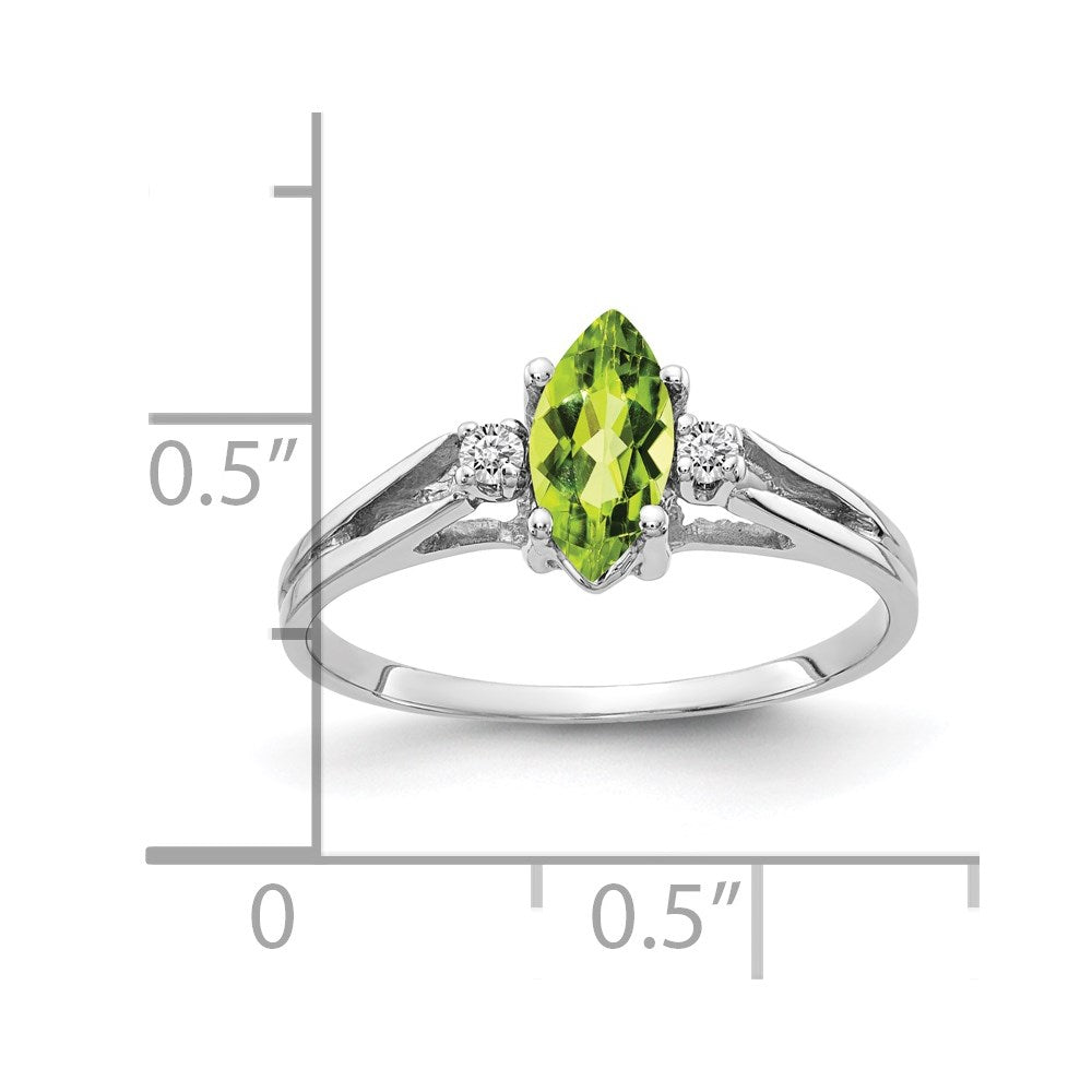 14K White Gold 8X4mm Marquise Peridot Aa Diamond Ring